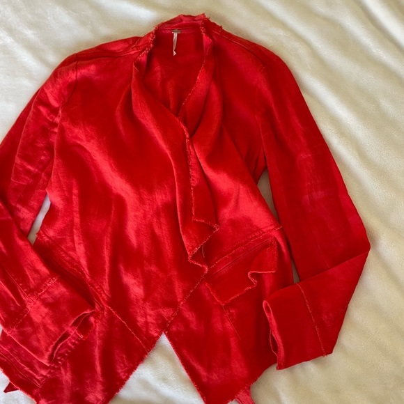 Free People Red Draped Linen Jacket - Picture 5 of 12
